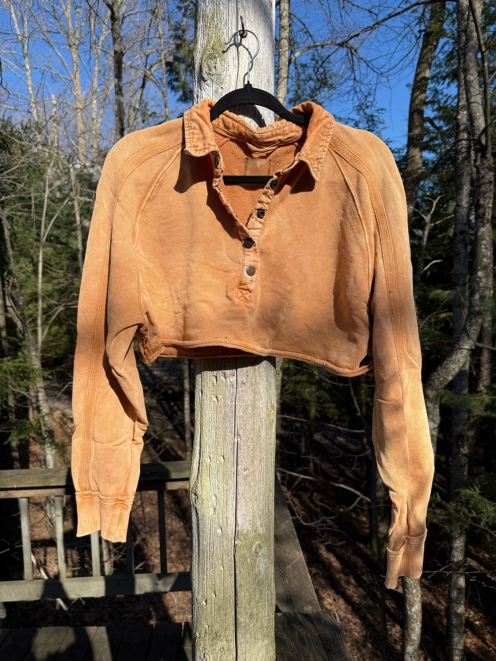 FP Movement by Free People Faded Orange Micro Cropped Henley Pullover
